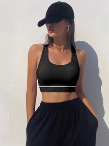 Women <b>Mesh</b> Panel Racerback Sports Bra High Impact Elastic Stripe Underbust Fitness Gym <b>Crop</b> <b>Top</b> Workout Yoga Active Tank - Product Image 1