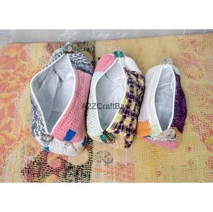Kantha Quilted Eco-Friendly Waterproof Vintage Cosmetic Organizer Makeup <b>Pouches</b> Durable Zipper Tassel Soft Handle Cotton Fabric - Product Image 5
