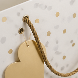 Custom Luxury White <b>Paper</b> Gift Bags with Rope Handles, Gold Polka Dot Design, Heart Tag & <b>Tissue</b> <b>Paper</b> for Retail Packaging - Product Image 4