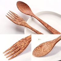 Ensemble de 3 cuillères en bois de coco écologiques vietnamiennes, courtes, minimalistes, polies, véganes, sans danger pour les aliments, ustensiles pour café et thé à usage domestique