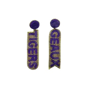 Vintage Geaux Beaded Earrings for Women Patriotic Orange White Blue Colour for Wedding or <b>Memorial</b> Day - Product Image 1