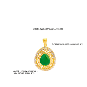 Fashion Jewelry Set Oval Green Stone Studded Gold Polished AD Pendant - Product Image 2