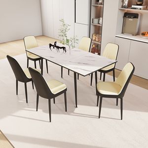 Set Tavolo da Pranzo Espandibile 47'' e 63'' per 2-6 Persone con Eleganti Sedie Imbottite in Tessuto PU per Sala da Pranzo - Product Image 4