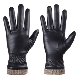 Guantes de Vestir de Cuero Genuino de Lujo para Mujer, Guantes Negros de Moda para Dama, Cálidos y Suaves para Invierno, de Piel de Oveja, con Puño Tejido - Product Image 1