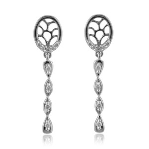 Minimalist <b>Tree</b> of Life Rose Gold Long Earrings with Twisted Diamond Bar Daily Wear Fine Jewelry - Product Image 2