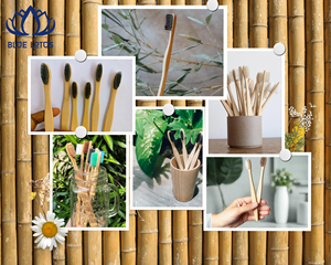 Brosse à dents en bambou Blue Lotus, poils doux au charbon de bois, manche biodégradable, taille standard, usage domestique pour adultes - Product Image 1