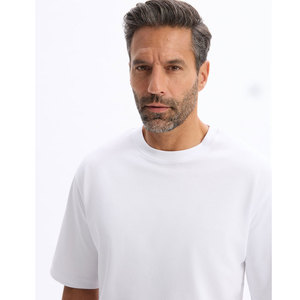 Camiseta de Manga Corta para Hombre, Cuello Redondo, Algodón Jersey Blanco Sólido, Corte Regular, Estilo Casual, Talla Grande, Tejido Grueso - Product Image 5