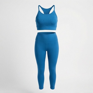 <b>Women</b> <b>Blue</b> Racerback Crop Top High Waist <b>Leggings</b> 2 Piece Yoga Set - Product Image 1