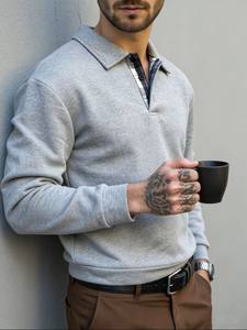 Chemise pour homme à col patchwork de couleur unie, col à carreaux unique, design tendance, style décontracté, idéale pour les sorties de loisirs - Product Image 2