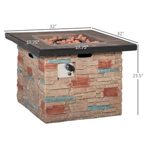 Copertura per braciere quadrato da esterno Oasis da 32 pollici, con pietre laviche, tavolo a propano per uso interno/esterno, accessori in vetro per braciere autoportante - Product Image 3
