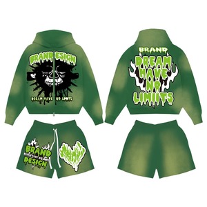 Men's Summer Custom Logo 2 Two Piece Hoodie and Short Set Streetwear <b>Plain</b> Casual Sports <b>Tracksuit</b> Blank Oversize Set - Product Image 6