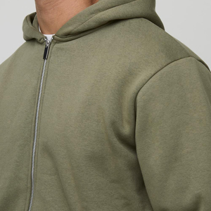 Sweat-shirt à capuche zippé vert olive pour homme, coupe droite, épaules tombantes, avec poches fendues, vêtement décontracté pour l'automne - Product Image 3