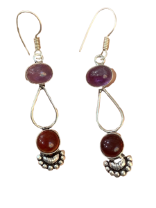 Pendientes artesanales de plata alemana con gemas de amatista y granate redondas, estilo Woholosele, regalo para mujer, para bodas y fiestas, estilo romántico. - Product Image 1