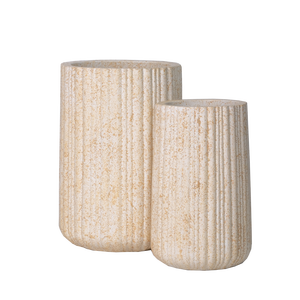 Hieta Garden Large <b>Square</b> Cylinder Indoor/Outdoor Decorative Flower <b>Pot</b> Set 2 Ribbed Cream Colors-Fiberglass Planter <b>Pot</b> - Product Image 5