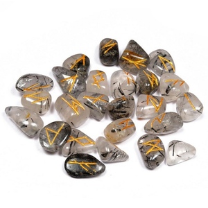 Pierres runiques en obsidienne noire Agate de style Feng Shui avec lettres gravées pour la guérison par divination au lieu d'un ensemble de pierres traditionnelles - Product Image 2