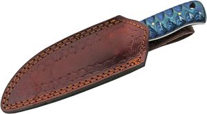 Cuchillo de Caza de Acero de Damasco con Mango con Patrón Azul y Funda de Cuero, Hoja de Punta Caída de 9 Pulgadas, Cuchillo para Exteriores - Product Image 5