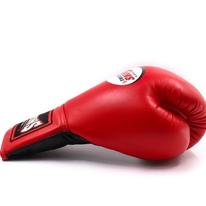 Premium Quality Custom Brand Logo Cowhide Leather Twins Boxing <b>Gloves</b> Black & Red Laced Wrist For Muay Thai Training Sports - Product Image 6