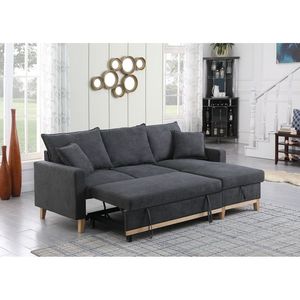 Divano Sezionale Reversibile Colton 214 cm Grigio Scuro Intrecciato con Chaise Longue Contenitore e Funzione Letto - Product Image 4