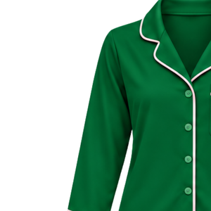 Conjunto de Pijama de Dos Piezas Verde para Mujer con Ribete Rosa en Contraste, Logotipo 1908 Bordado, Top con Cuello y Botones al Frente - Product Image 6