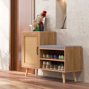 Mobiletto Portascarpe 2-in-1 in Rattan con Cuscino Lavabile, Soluzione Pratica per l'Organizzazione delle Scarpe - Product Image 4