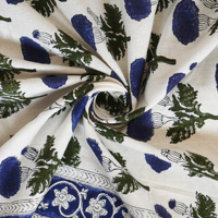 Nappe de table carrée personnalisable en coton 100% - Motif floral moderne - Fabriquée à la main - Imprimée - Écologique - Durable - Lavable - Réutilisable - Bleue