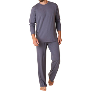 <b>Mens</b> Casual Satin 100% Cotton <b>Pajama</b> <b>Set</b> Solid Button Shirt Long Pants Quick Dry Home Lounge Clothing - Product Image 4