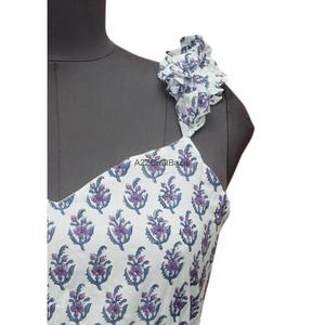 Floral Print Sleeveless A-Line Maxi <b>Dress</b> With Ruffles Sweetheart Neck <b>Elastic</b> Waist Casual Summer Non Woven 100% Cotton - Product Image 2