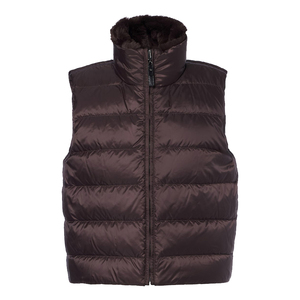 Gilet matelassé personnalisé pour femme, marron foncé, 100 % polyester, col montant, fermeture éclair sur le devant, sans manches, rembourré, gilet d'hiver premium - Product Image 1
