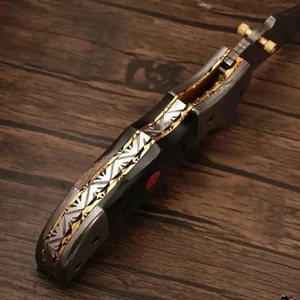 Pasha Enterprises Industrial Grade Damascus Steel Folding Pocket Knife Black Horn Handle Handmade EDC Customizable Blade - Product Image 2