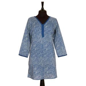 OFERTA Blusa Larga Kurta Todas las Tallas Estilo 2 Diseño de Lunares Azul Francés 100% Ligera Cuello en V Manga Larga Blusa Informal para Mujer - Product Image 3