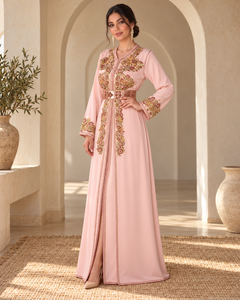 Robe longue de luxe en velours <span class=keywords><strong>rose</strong></span> poudré et prune, col en V, manches longues, ourlet évasé, coupe ample, avec <span class=keywords><strong>ceinture</strong></span> or <span class=keywords><strong>rose</strong></span>, pour femme, idéale pour les soirées - Product Image 2