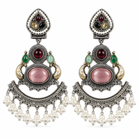 Anting-anting gantung pernikahan desain bunga mutiara Bohemia berlapis emas perak oksidasi dari produsen terverifikasi, bertahtakan bezel, untuk wanita