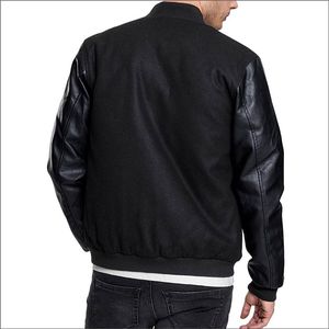 OEM Manufacturer's Custom Logo Varsity Jacket High Quality Premium Leather Black Plain Jacket <b>Warm</b> Leather Sleeves Plus Size Men - Product Image 2