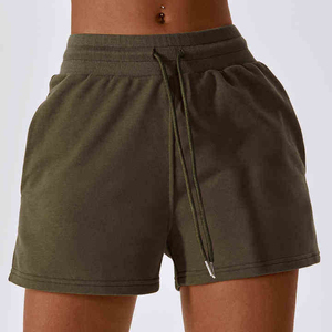 Shorts de punto negros de cintura alta para mujer con cordón y bolsillos, ajuste informal y transpirable - Product Image 2