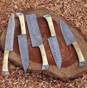 Ensemble de couteaux de cuisine en acier Damas 67 couches de qualité supérieure, faits à la main, ambidextres, avec manche en os et étui en cuir, pour la survie et la chasse - Product Image 3