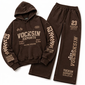 Ensemble sweat à capuche et pantalon large marron pour femme Vocksin Exports, 100 % coton, style streetwear, coupe ample, longueur intégrale, fermeture à cordon - Product Image 4