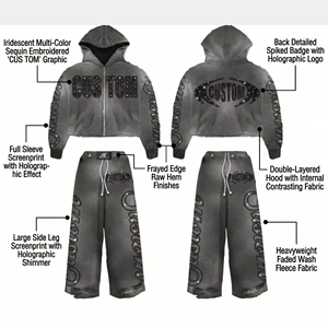 Survêtement personnalisé de qualité supérieure avec impression sérigraphique et broderie en strass effet délavé, style streetwear tendance pour unisexe - Product Image 5