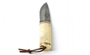 Couteau utilitaire à lame fixe en acier Damas, fabriqué à la main, avec manche en os lisse et poinçon en laiton, outil de découpe - Product Image 6