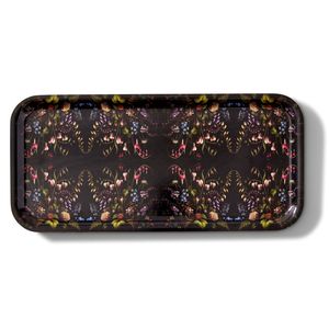 Plateau de service rectangulaire en émail imprimé floral luxueux, plateau décoratif en métal pour table basse, décoration intérieure, plateau ottoman, plateau de service - Product Image 1