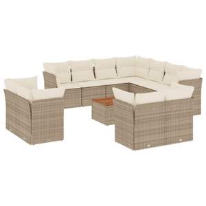 Set Divano da Giardino in Rattan Beige, Arredamento da Esterno con Cuscini in Schiuma ad Alta Densità, Design Contemporaneo Impermeabile - Product Image 4