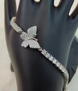 Round Shape Diamond Bracelet Minimalist White Gold Stackable Bracelet Romantic Anniversary <b>Gift</b> for Wife for Parties - Product Image 1