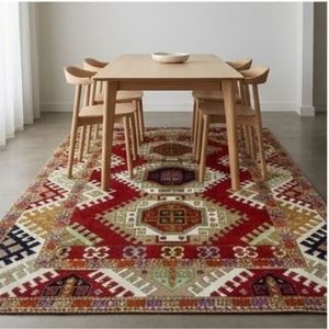 Geometric Kilim Area <b>Rug</b> Rectangle Red Multicolor Handcrafted Wool Acrylic Low Pile Non Slip Rubber Backing Living Room Use - Product Image 5