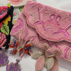 Floral Embroidered Beaded <b>Handbag</b> <b>Chain</b> Strap Women Evening Party Shoulder Bag Decorative Pattern Fashion Purse - Product Image 5