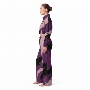 Women <b>Cropped</b> Zip Up Top And Wide Leg <b>Jogger</b> Pant Custom Your Own Logo Sublimation Printed Design Wholesale Manufacturer - Product Image 6