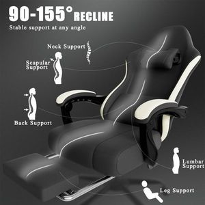 Chaise de jeu ergonomique avec coussin à ressorts ensachés, repose-pieds, soutien lombaire réglable, tissu respirant et durable, chaise d'ordinateur - Product Image 3