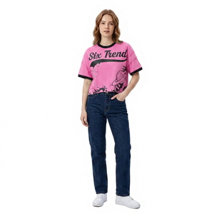 Camiseta Corta de Cuello Redondo Rosa para Mujer, Transpirable, Corte Regular, Informal, Primavera Verano, 100% Algodón Jersey, Six Trend - Product Image 1