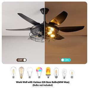 Ventilador de Techo LED Negro Moderno de 52 Pulgadas con 6 Aspas, Diseño de Jaula Industrial, Velocidad Ajustable para Sala de Estar y Comedor, Silencioso, 6 Velocidades - Product Image 5