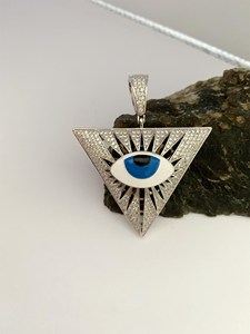 Collier Pendentif Œil Turc en Argent Sterling 925, Pavé de Moissanite, Émail Bleu, Bijoux Nazar, Vente en Gros - Product Image 2