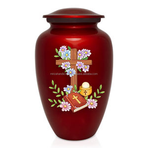 Love of Christ Classic American Style Brass Urn <b>Red</b> Glossy Funeral Memorial Cremation <b>Vase</b> for Human Ashes Handcrafted - Product Image 4