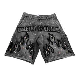 Shorts en jean incrustés de diamants, best-sellers, avec ceinture, shorts en jean personnalisés avec strass, shorts en jean pour hommes - Product Image 3